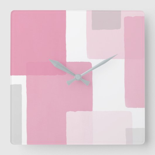 Roze grijze, witte, moderne minimalist vierkante klok (Voorkant)
