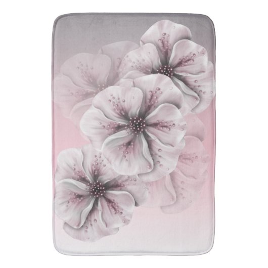Roze grijze witte ombre Floral Badmat (Voorkant Verticaal)