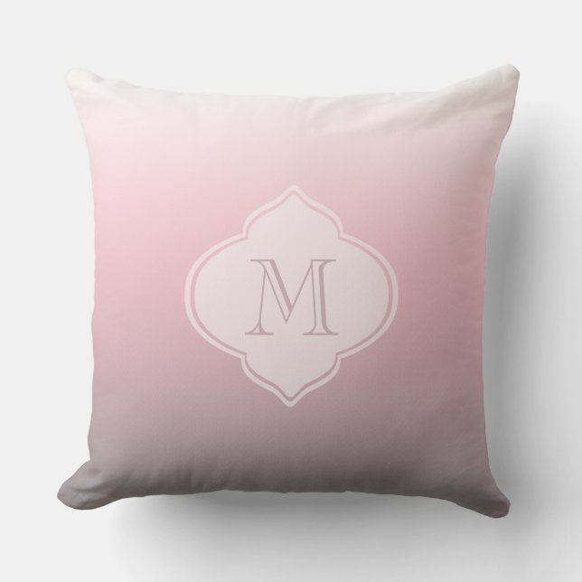 Roze grijze witte ombre monogram kussen (Voorkant)