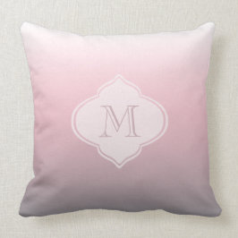 Roze grijze witte ombre monogram kussen