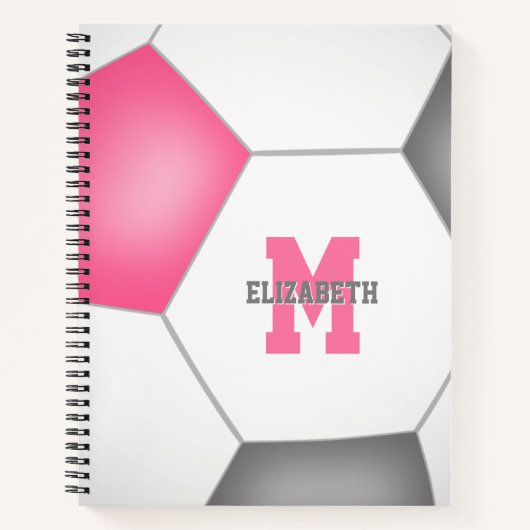 roze grijze witte voetbal met monogram notitieboek (Voorkant)