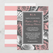 Roze grijze witte zeeshells met uitnodiging tot hu (Voorkant / Achterkant)