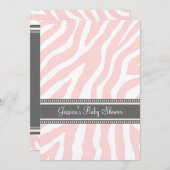 Roze, grijze Zebra, aangepaste Babydouche-uitnodig Kaart (Voorkant / Achterkant)