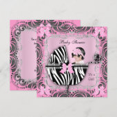 Roze grijze Zebra Baby shower Cute Baby Girl Kaart (Voorkant / Achterkant)