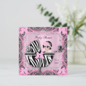 Roze grijze Zebra Baby shower Cute Baby Girl Kaart (Staand voorkant)