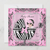 Roze grijze Zebra Baby shower Cute Baby Girl Kaart (Voorkant)