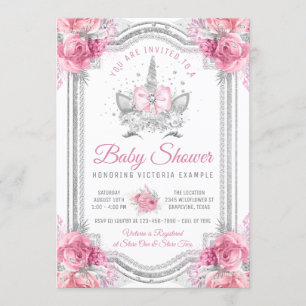 Roze grijze zilver Diamond Unicorn Baby shower Kaart