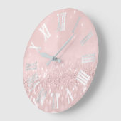 Roze grijze zilver Glitter Metal Roman Nummers Grote Klok (Hoek)