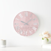 Roze grijze zilver Glitter Metal Roman Nummers Grote Klok (Huis)