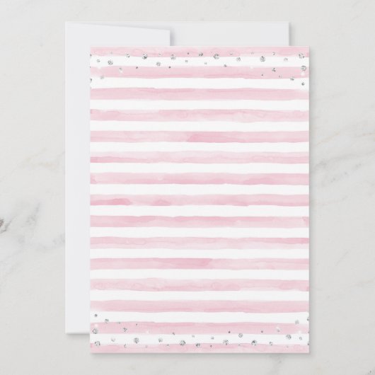 Roze Grijze Zilveren Diamanten Eenhoorn Baby Showe Kaart (Achterkant)