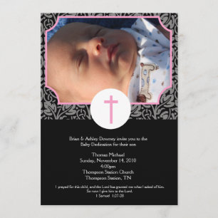 Roze/grijze/zwarte baptisme Baby Dedicatie 5x7 fot Kaart