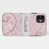 Roze grijze zwarte bloemen met klittenband Case-Mate iPhone case (Achterkant (horizontaal))