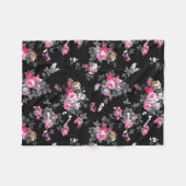  roze grijze zwarte bloemen patroon fleece deken (Voorkant (Horizontaal))