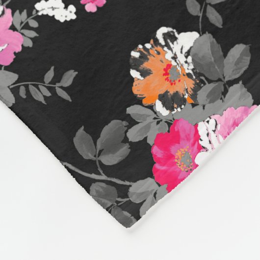  roze grijze zwarte bloemen patroon fleece deken (Hoek)