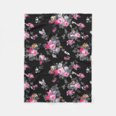  roze grijze zwarte bloemen patroon fleece deken (Voorkant)