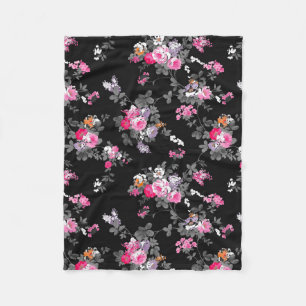  roze grijze zwarte bloemen patroon fleece deken