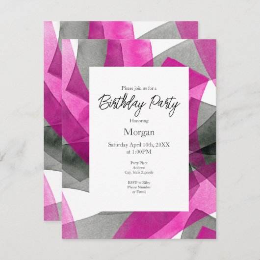 Roze grijze zwarte Waterverf Abstracte penseelstre Kaart (Voorkant / Achterkant)