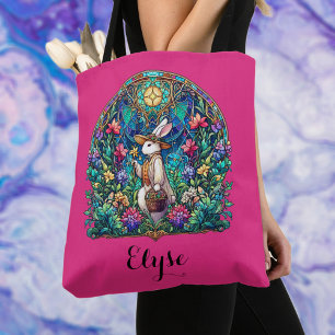 Roze grillig Glas in lood paashaas Tote Bag