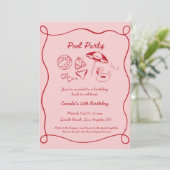Roze grillig zwembad Party Zomer Bday Uitnodiging (Staand voorkant)