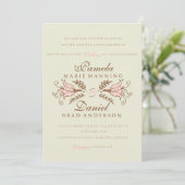 Roze grillige bloemen bruiloft uitnodigingen (Staand voorkant)