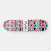  roze grillige bloemige aangepaste naam persoonlijk skateboard (Horizontaal)
