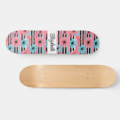  roze grillige bloemige aangepaste naam persoonlijk skateboard (Horizontaal)