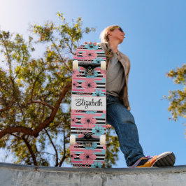 roze grillige bloemige aangepaste naam persoonlijk skateboard