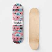  roze grillige bloemige aangepaste naam persoonlijk skateboard (Voorkant)