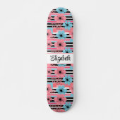  roze grillige bloemige aangepaste naam persoonlijk skateboard (Voorkant)