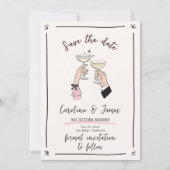 Roze grillige Champagne Toast Handen Save the Date Kaart (Voorkant)