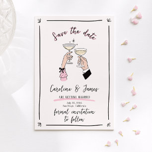 Roze grillige Champagne Toast Handen Save the Date Kaart