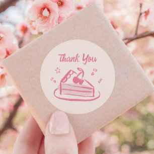 Roze grillige Doodle Hand getrokken taart Dank u Ronde Sticker