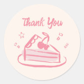 Roze grillige Doodle Hand getrokken taart Dank u Ronde Sticker (Voorkant)