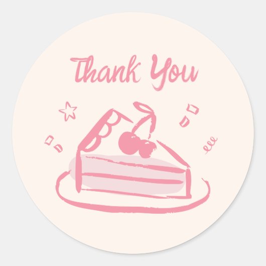 Roze grillige Doodle Hand getrokken taart Dank u Ronde Sticker (Voorkant)