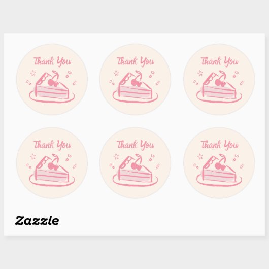 Roze grillige Doodle Hand getrokken taart Dank u Ronde Sticker (Vel)