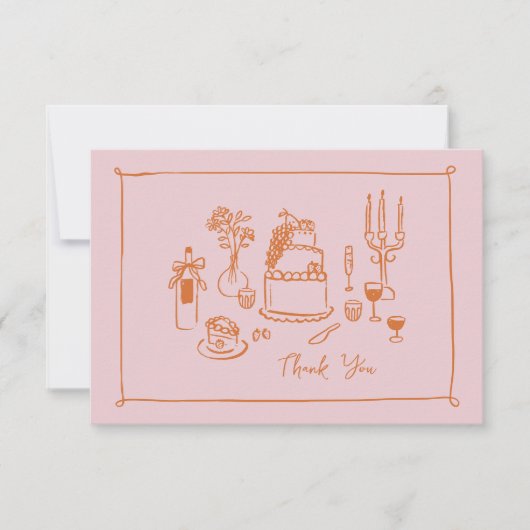 Roze grillige Doodle met de hand getekend Dank u Bedankkaart (Voorkant)