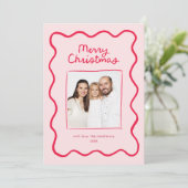 Roze grillige Doodle Wavy Lijst Kerstfoto Feestdagenkaart (Staand voorkant)