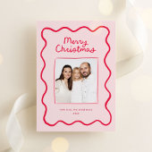 Roze grillige Doodle Wavy Lijst Kerstfoto Feestdagenkaart