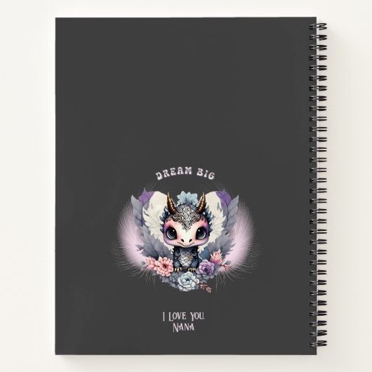Roze grillige "Dream Big" Kleine Draak Notitieboek (Achterkant)