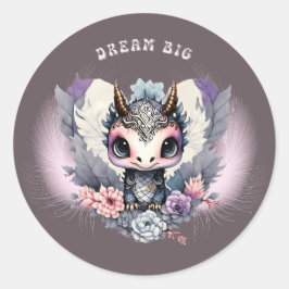 Roze grillige "Dream Big" Kleine Draak Ronde Sticker