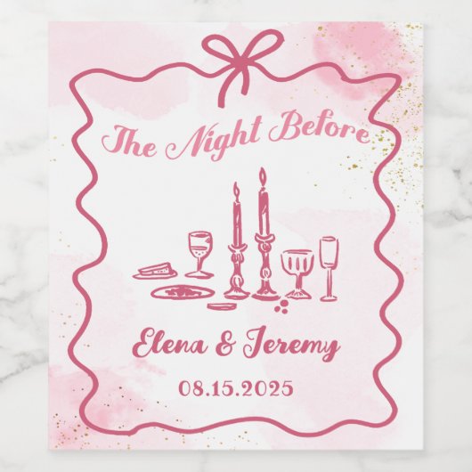 Roze grillige Funky Hand getrokken bruiloft wijn l Wijn Etiket (Enkel label)