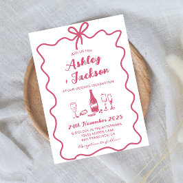 Roze grillige hand getekend boog bruiloft uitnodig kaart