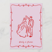 Roze grillige hand getekend Franse bruiloft menu (Achterkant)