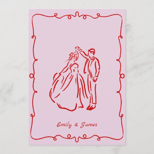 Roze grillige hand getekend Franse bruiloft menu (Achterkant)