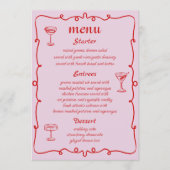 Roze grillige hand getekend Franse bruiloft menu (Voorkant)
