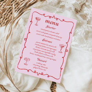 Roze grillige hand getekend Franse bruiloft menu