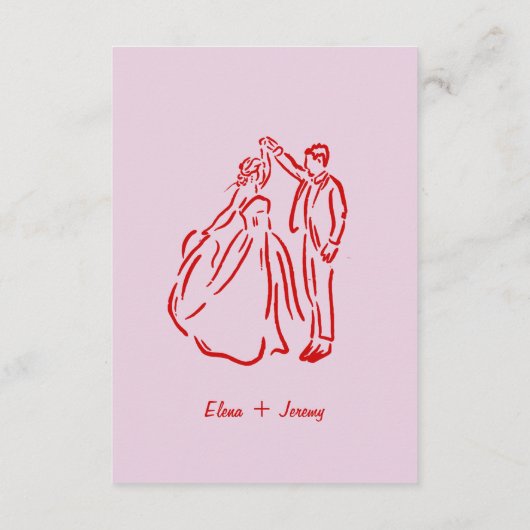 Roze grillige hand getekend retro bruiloft details informatiekaartje (Achterkant)