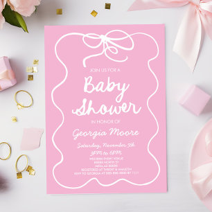 Roze grillige Hand getrokken boog Baby shower Kaart