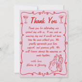Roze grillige hand getrokken bruiloft bedankkaart (Voorkant)