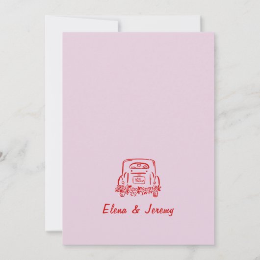 Roze grillige hand getrokken bruiloft bedankkaart (Achterkant)